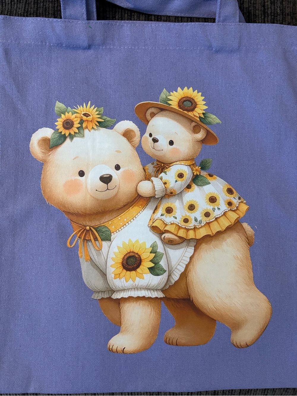 Sunflower Bears Tote Bag - Lavender Canvas